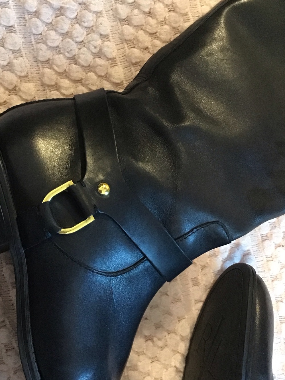 Lauren Ralph Lauren Black Leather Riding Boots with Gold Hardware - Picture 2 of 8